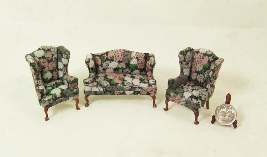 Hs1612, 1/2" scale - Pink Rose Living room sofa set - 3pcs - Click Image to Close